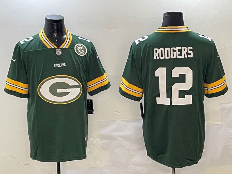 Men Green Bay Packers 12 Rodgers Green Nike Team Logo 2025 NFL Jersey style 2